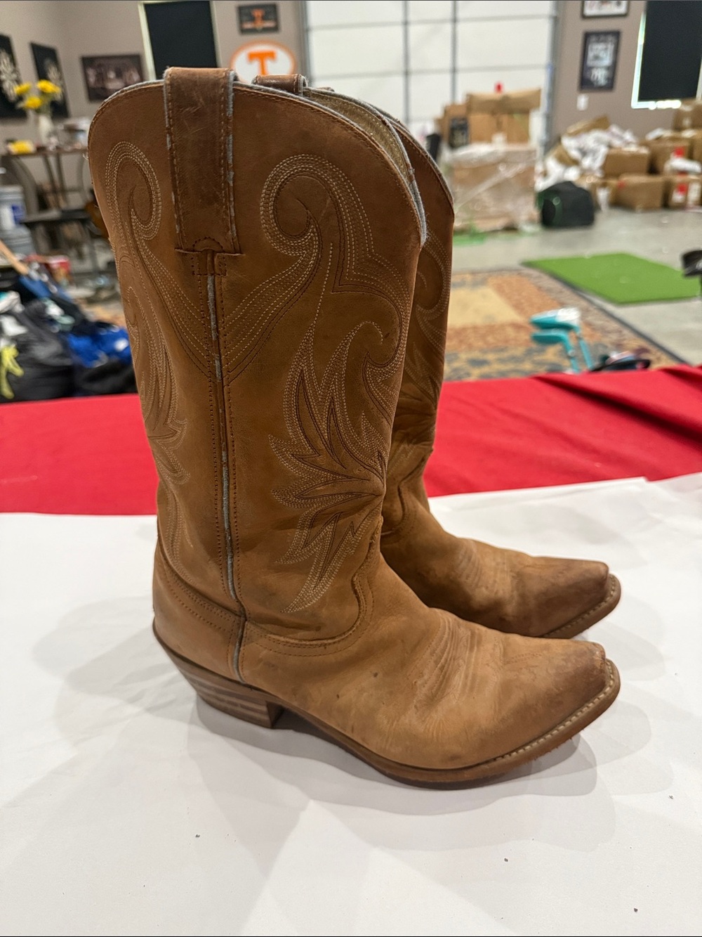 Durango Tan Leather Cowboy Boots Interior View